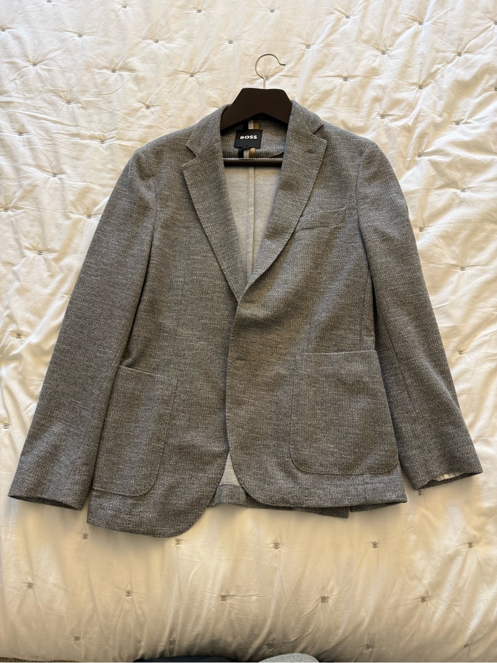 BOSS Men’s 40S Gray Cotton Slim Fit Unstructured Blazer Current Season